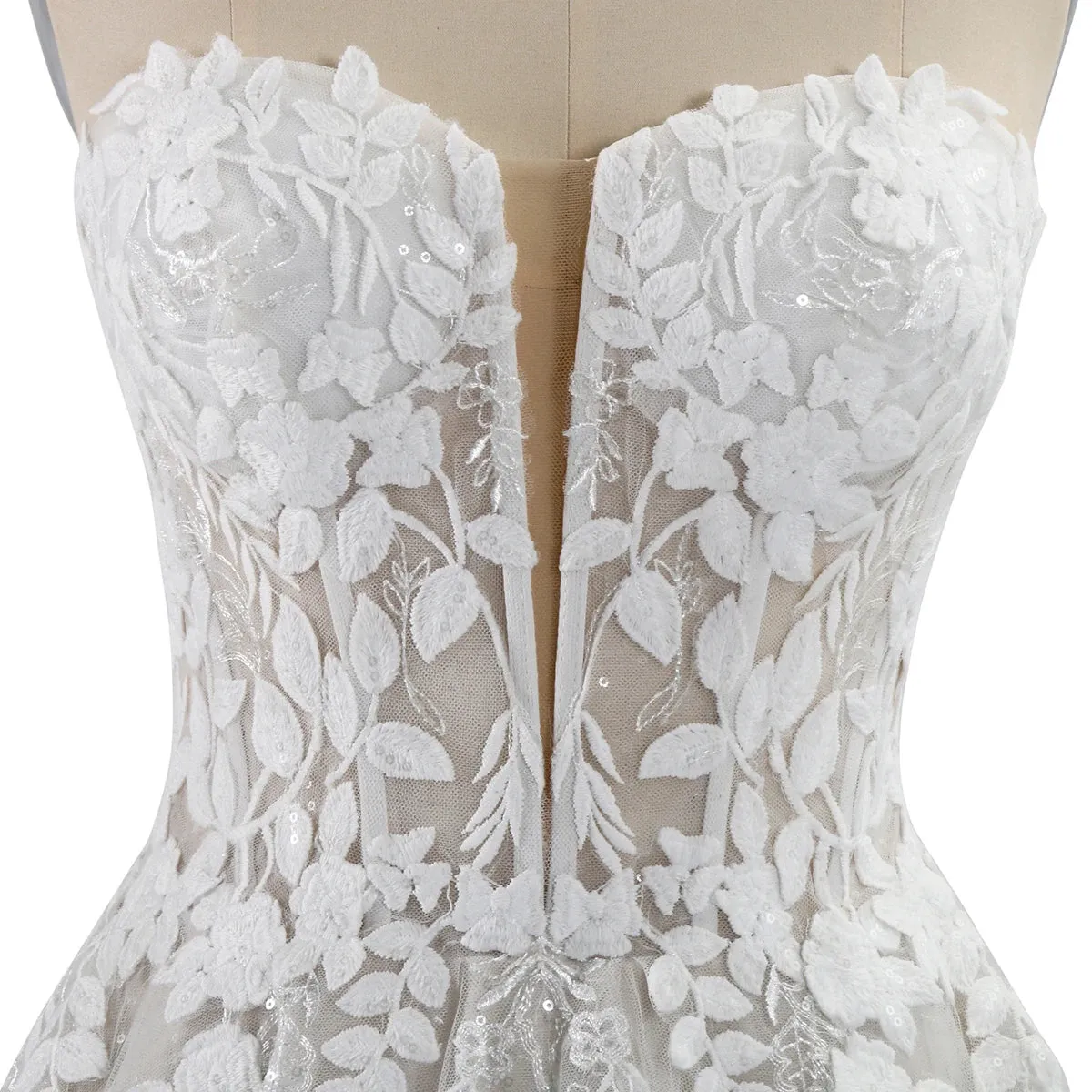 Wedding Dresses for Women Sleeveless Deep V-Neck Sparkly Bridal Gowns