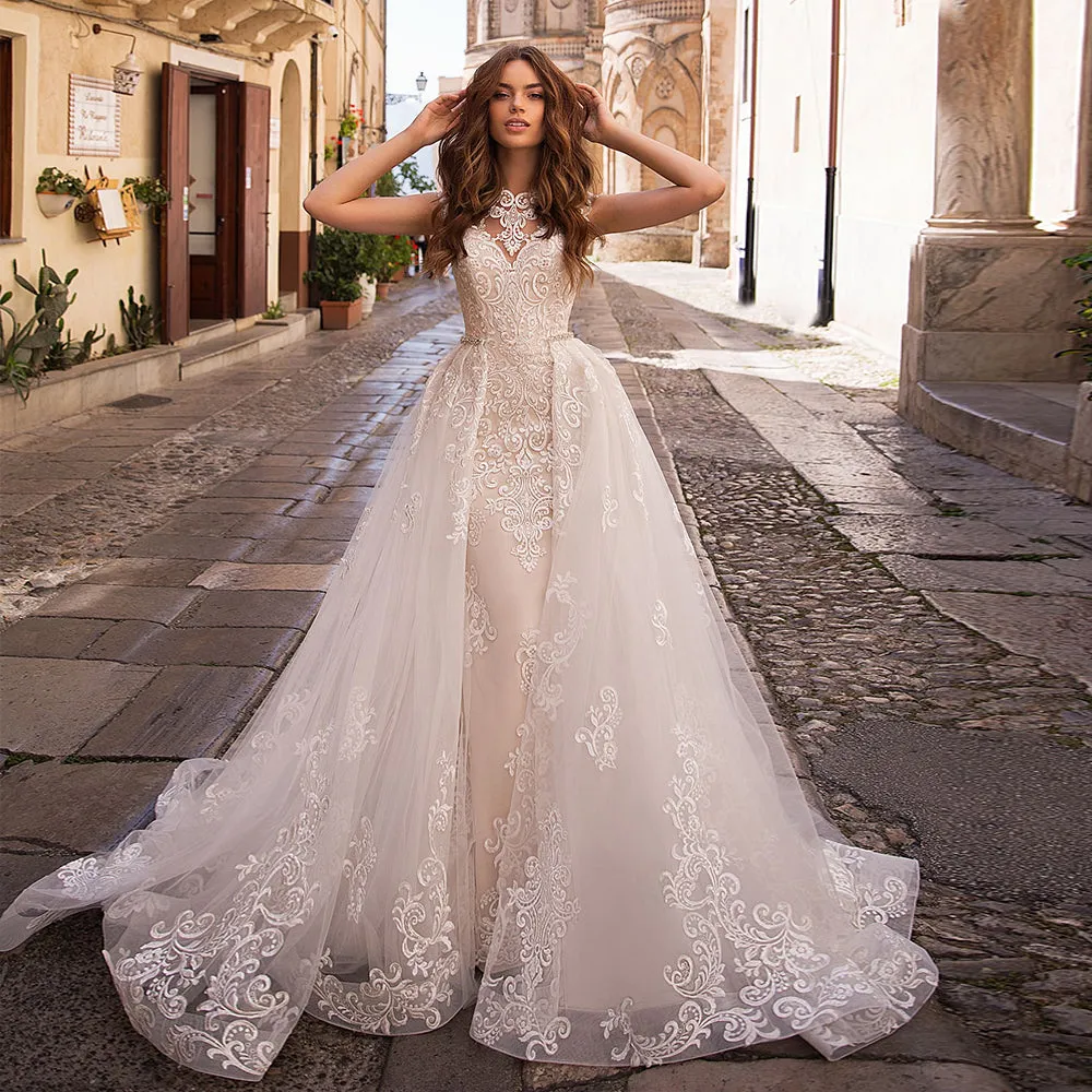 Wedding Dresses With Beading Crystal Removable Train