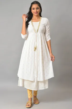 White Flared Jacquard Dress