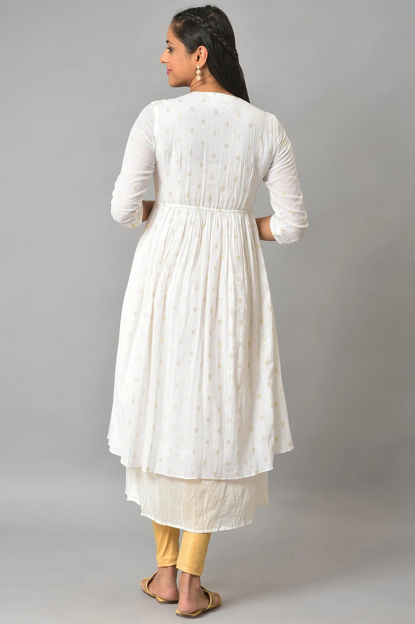 White Flared Jacquard Dress