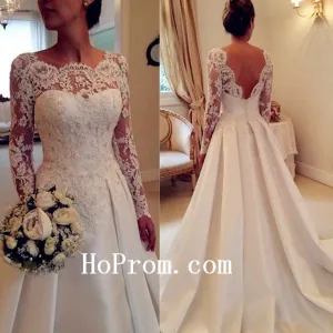 White Lace Prom Dresses,Long Sleeve Prom Dress,Wedding Dress