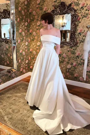 White satin long prom dress, white long evening dress