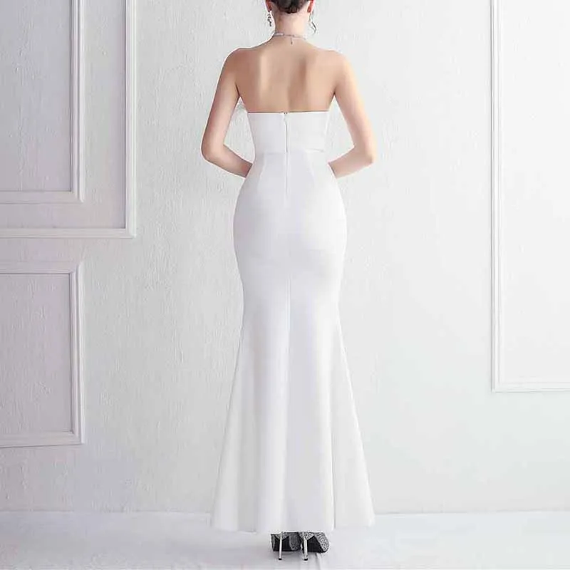 Women Wedding Party Dress High Split Feather Evening Prom Evening Dress