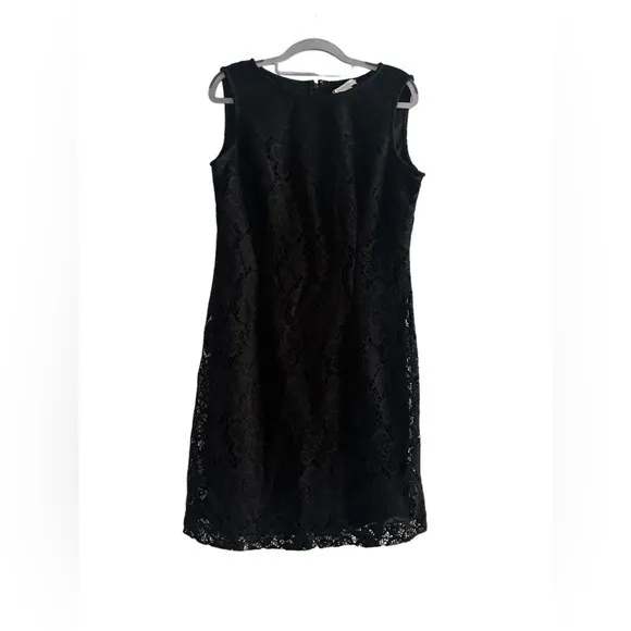 Women’s Black Crochet Eyelet Lace Sleeveless Work Cocktail Dress