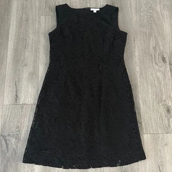 Women’s Black Crochet Eyelet Lace Sleeveless Work Cocktail Dress