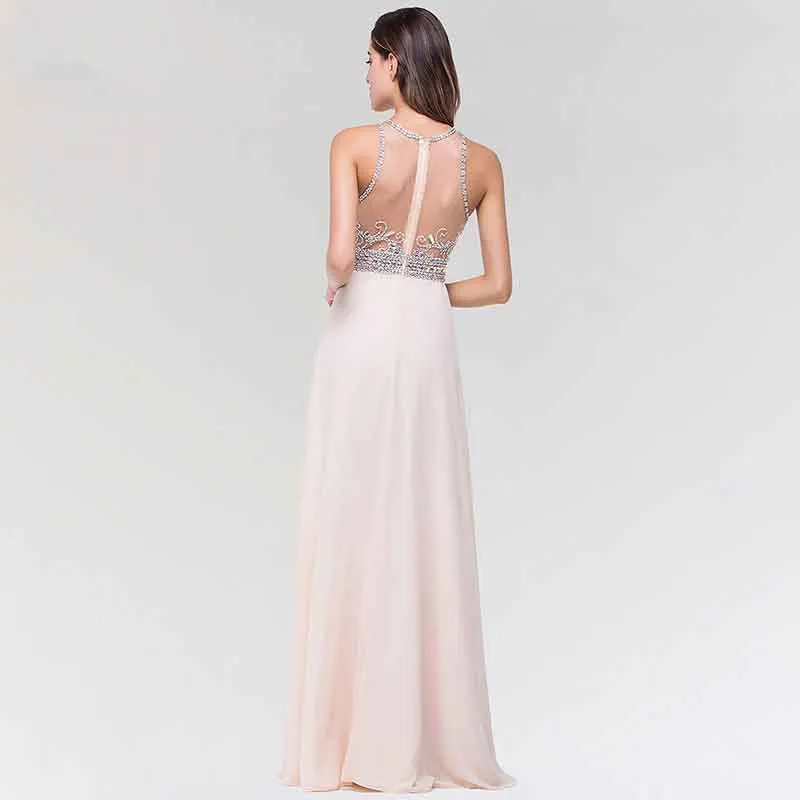 Women's Long Bridesmaid Dresses Beaded Chiffon Evening Prom Dress