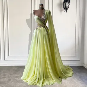 Yellow Chiffon African Women Long Evening Dresses 2022