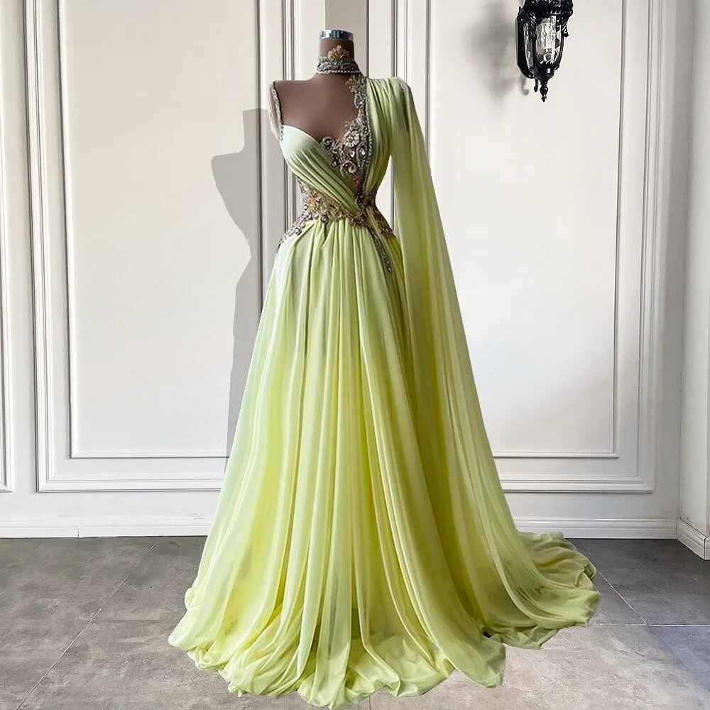 Yellow Chiffon African Women Long Evening Dresses 2022