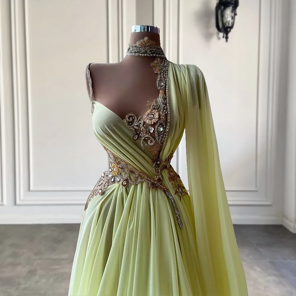 Yellow Chiffon African Women Long Evening Dresses 2022